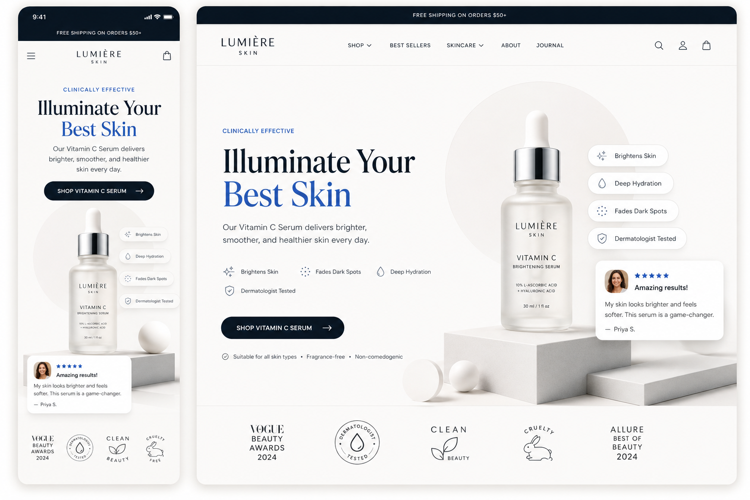 Lumière Skin storefront built by appwharf commerce