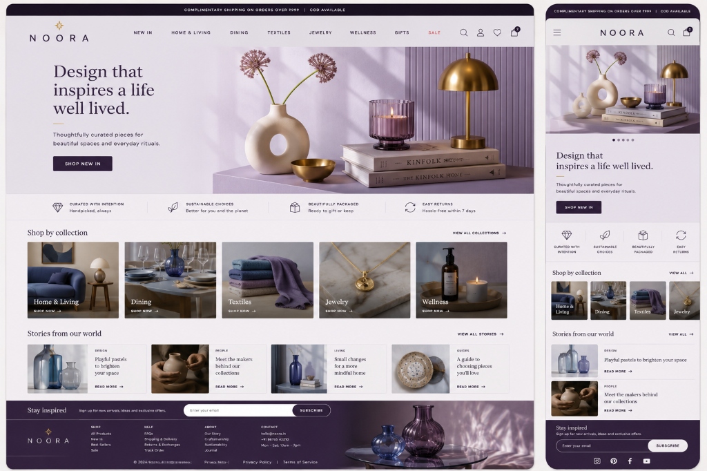 Noora Living storefront built by appwharf commerce
