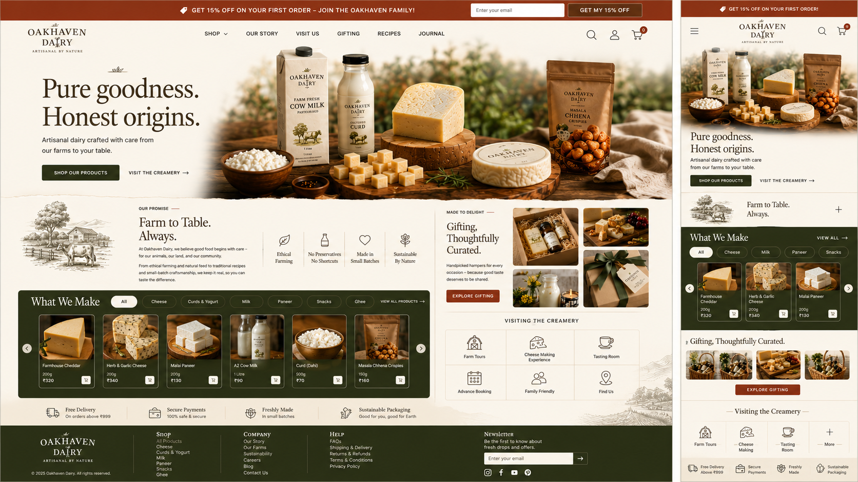 Oakhaven Dairy storefront built by appwharf commerce