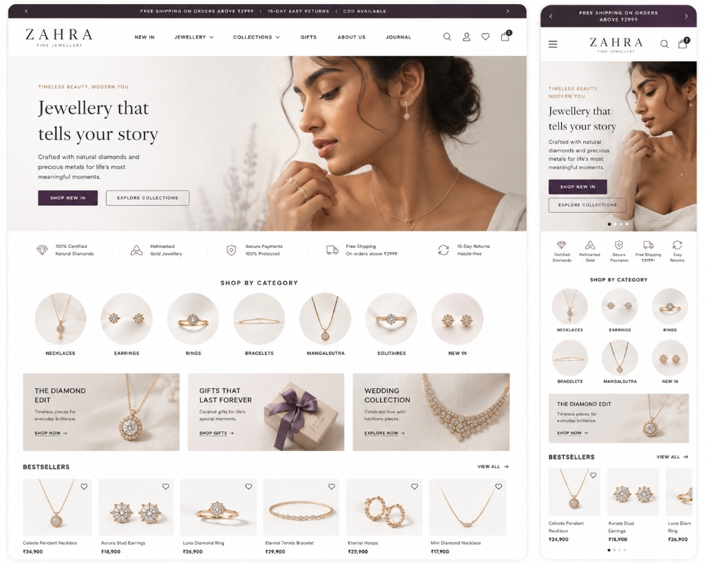 Zahra Fine Jewellery storefront built by appwharf commerce